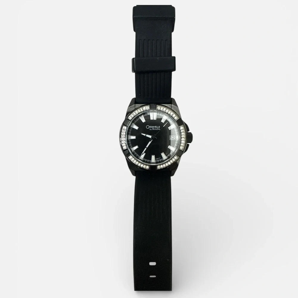 Caravelle by Bulova Black Watch with Crystal Accents